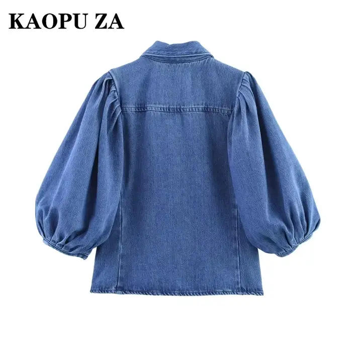 Kaopu printemps été 2025 mode rétro décontracté chemise pour femme Design Simple haut boutonné coton Polyester mélange coupe ajustée