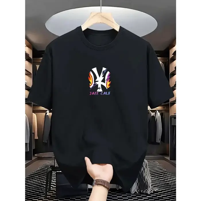 T-shirt à manches courtes et col rond pour homme - Décontracté et sportif, polyvalent. T-shirt imprimé avec lettrage européen/américain - Motif Londres