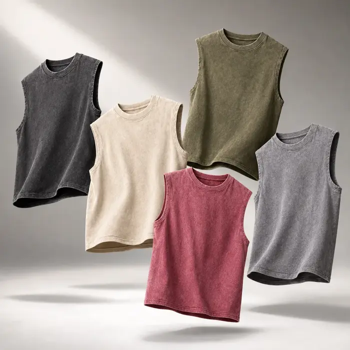 Débardeur Homme Lavé Style Urbain 230G Coton Vintage Sans Manches Coupe Ample Été Entraînement Gym Streetwear
