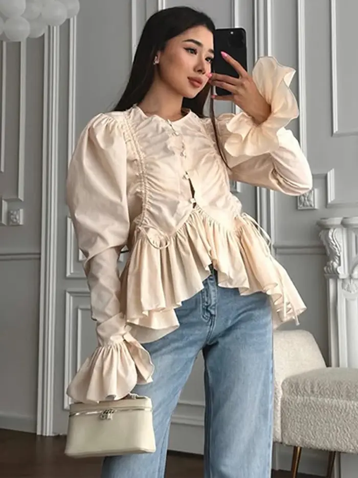 Chemisier Élégant Chic pour Femme à Manches Évasées