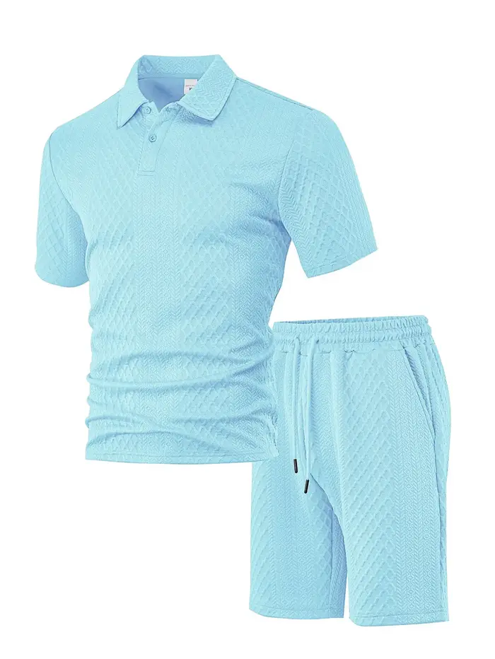 Ensemble polo et short jacquard pour homme, tenue décontractée d'été à manches courtes texturées, de