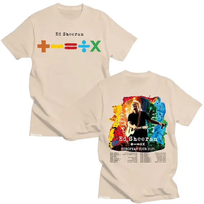 Ed Sheeran Tour européen 2025 T-shirts hommes et femmes vêtements en coton col rond manches courtes ample mode t-shirt