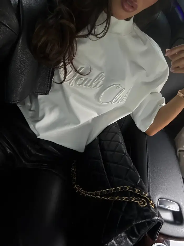 T-shirt brodé à manches courtes et col rond, simple, ample, noir et blanc, polyvalent, pour femme