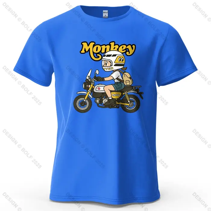 Hommes singe moto graphique à manches courtes T-Shirt 100% coton dessin animé imprimé hauts T-Shirt 