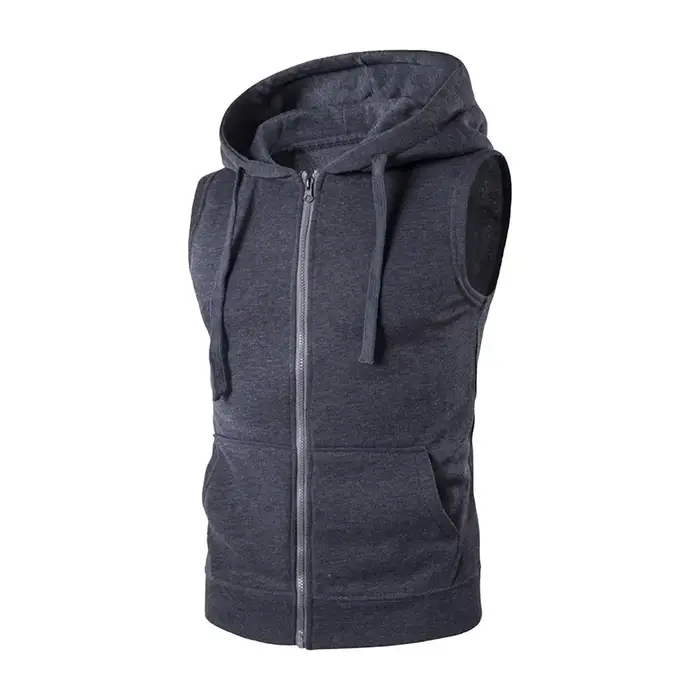 Hommes gilet à capuche veste sans manches fermeture éclair patte gilet cordon sweat à capuche gilet
