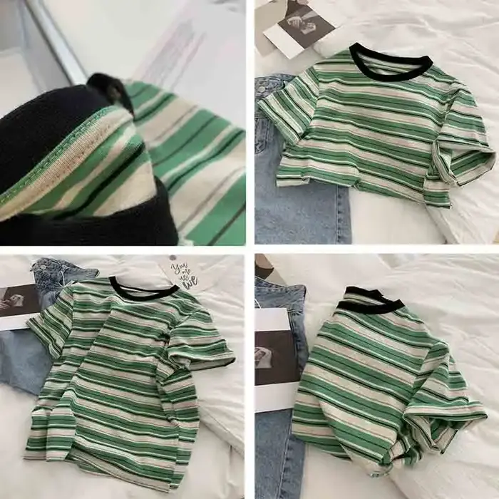 T-shirts à rayures Vintage pour femmes, manches courtes, décontracté, à la mode, classique Y2k, Hara