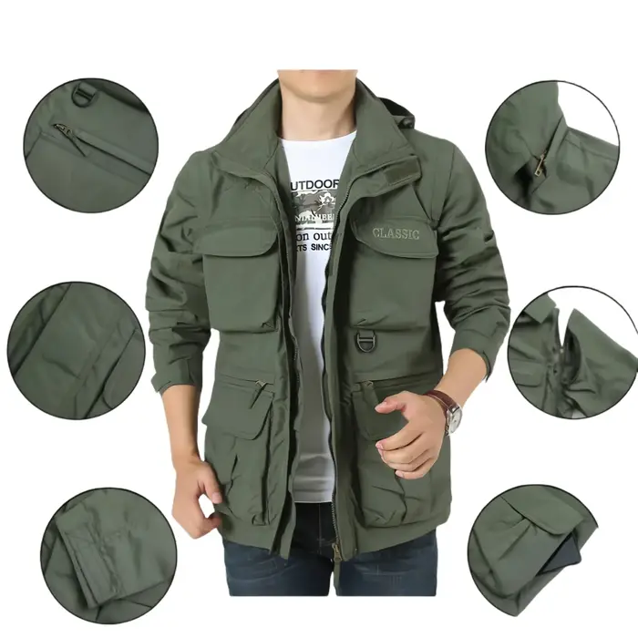 Veste à capuche imperméable et détachable pour hommes