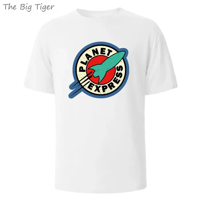 Planet Express imprimé respirant col rond hommes T-shirt pur coton Simple à la mode tenue décontracté léger doux