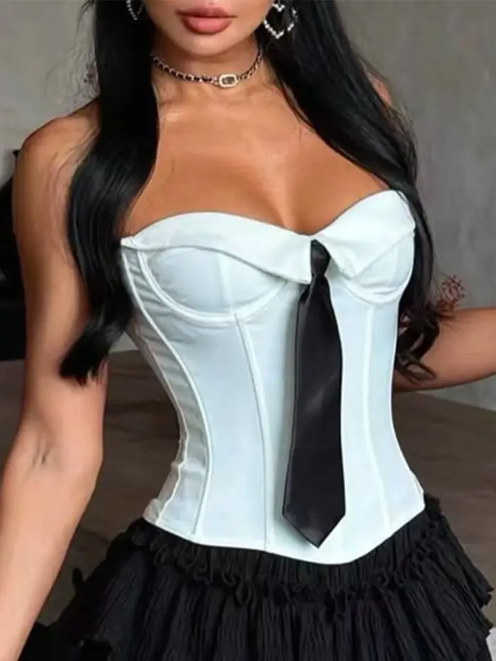 Nouveau débardeur corset blanc sexy dos nu pour femme