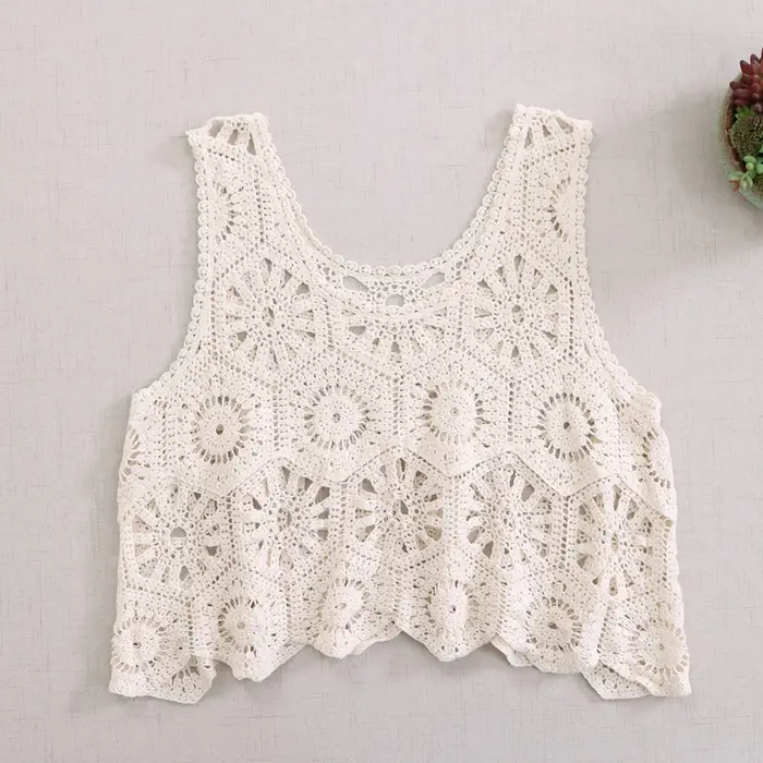 Gilet au crochet Granny Square, débardeur bohème en maille ouverte pour femme, chemisier sans manches en dentelle, tenue de festival bohème d'été