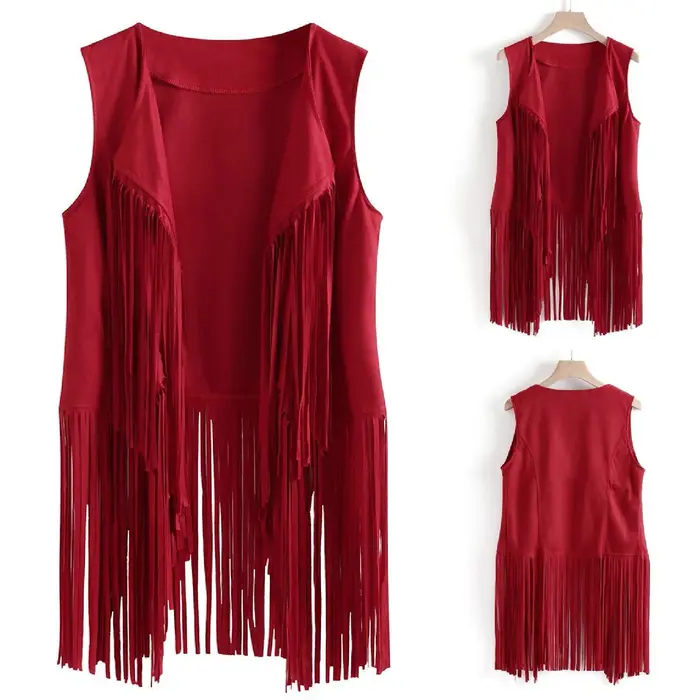 Nouveau Gilet Frangé Sans Manches pour Femme 2025 – Cardigan Ouvert Style Artistique Rétro Personnalisé en Tissu