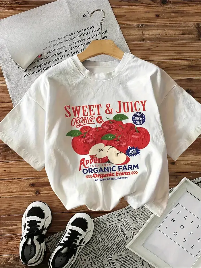 T-shirt rétro à imprimé pomme pour femme