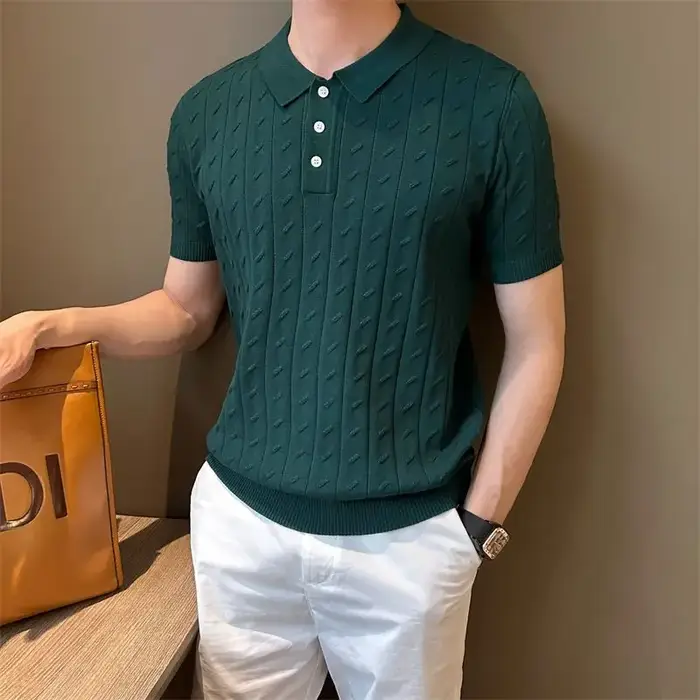Polo Vertical à manches courtes tricoté en Jacquard