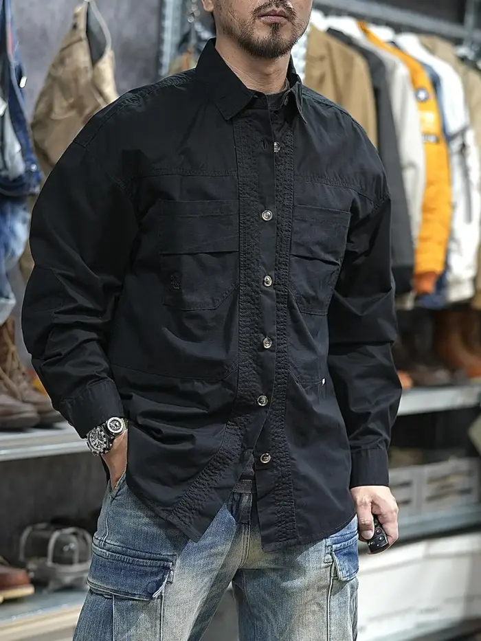 Patchwork utilitaire décontracté vêtements de travail en plein air chemises pour hommes printemps été haute qualité 100% coton épaule tombante Safari Cargo chemise