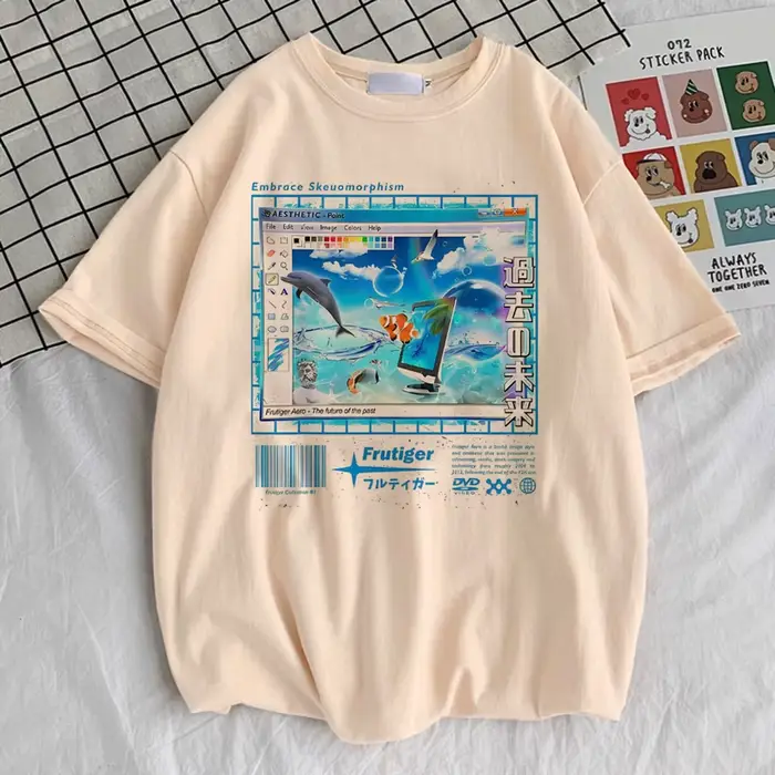 Frutiger Aero top t-shirts femmes kawaii Y2k graphique coloré Punk t-shirt confortable