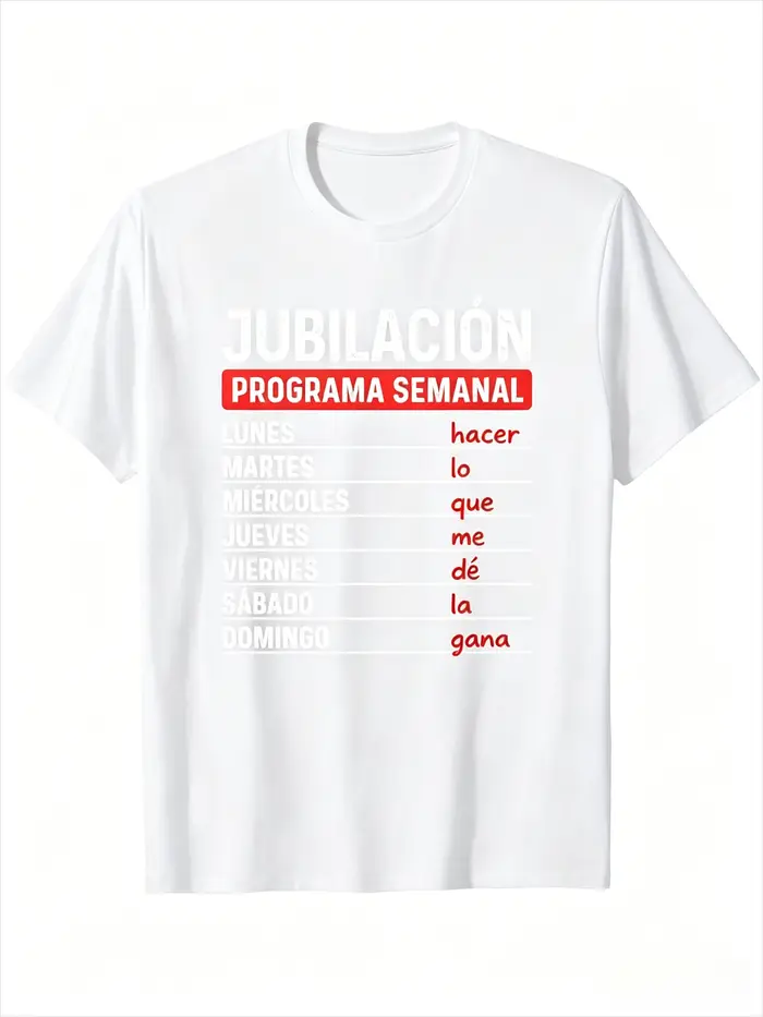 T-shirt pour homme avec citation amusante sur la retraite 2025 - Design Jubilacion, noir avec impression rouge et blanche, tee-shirt décontracté d'été pour les personnes en retraite