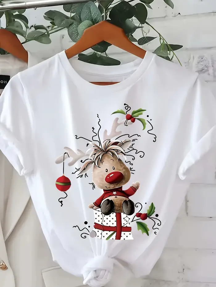 100% coton T-Shirt femmes noël graphique imprimé