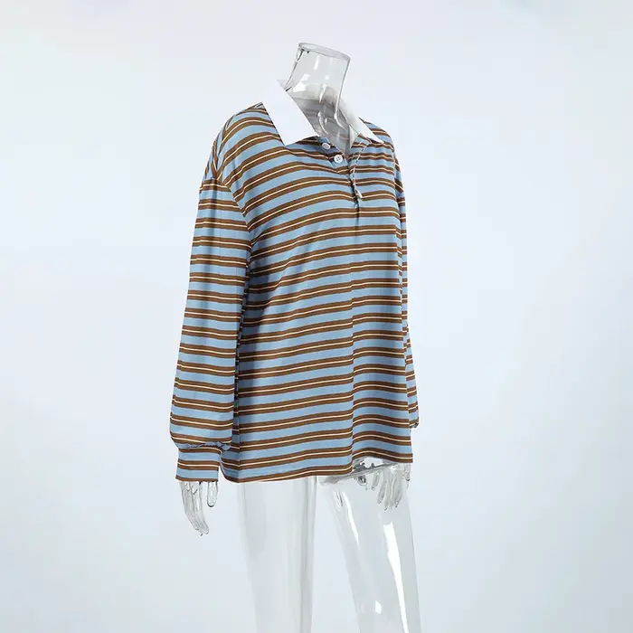 Polo rayé contrastant rétro subtil pour femme