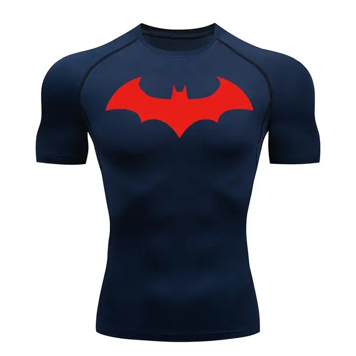 Chauve-souris graphique Compression t-shirts chemises hommes à manches courtes anti-éruption gymnastique entraînement course t-shirt été athlétique séchage rapide hauts mâle
