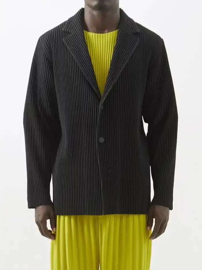 Veste plissée Miyake pour homme, nouvelle collection printemps 2026, manteau à manches longues, col 