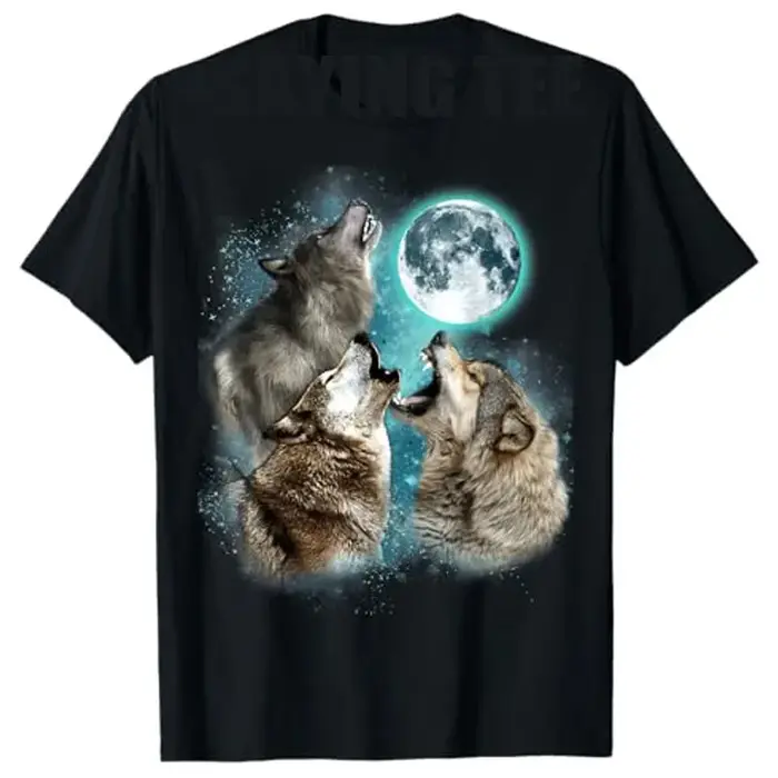 3 loup lune hurlant tête de loup loup drôle pour hommes femmes T-Shirt Humor drôle maman papa cadeau