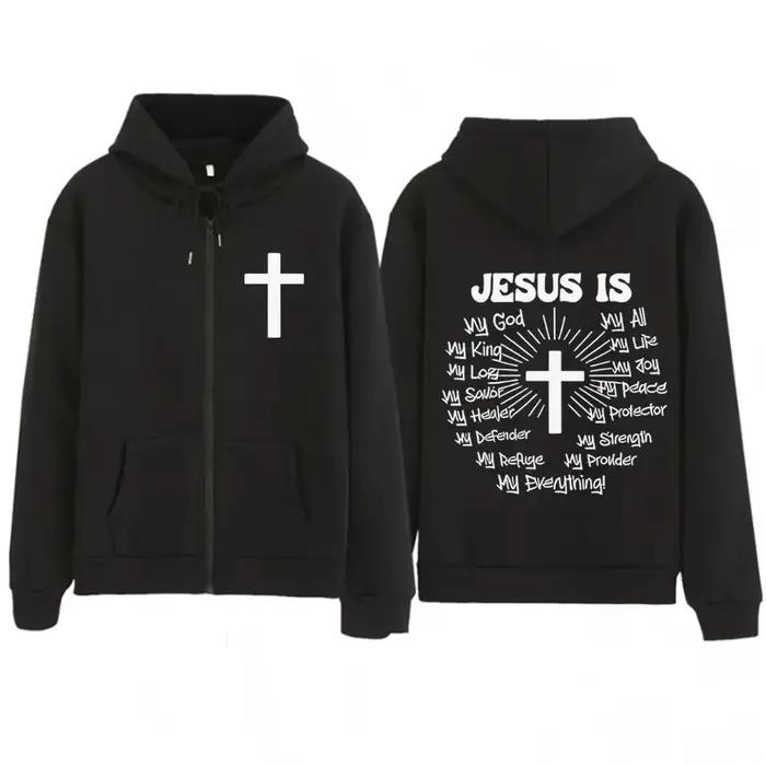 Sweat-shirt à capuche zippé unisexe avec imprimé graphique « Jésus est Dieu