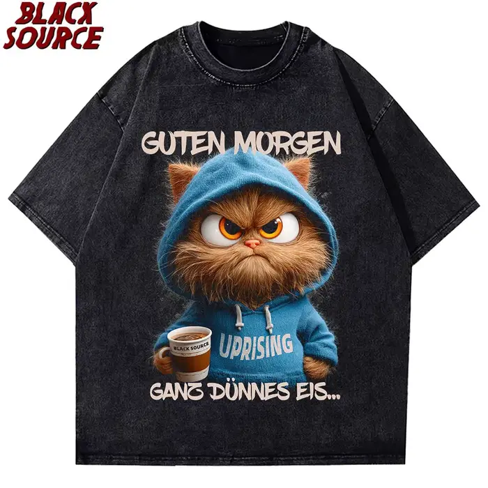 T-shirt humoristique pour homme T427 avec motif chat allemand « Guten Morgen Ganz Dünnes Eis »