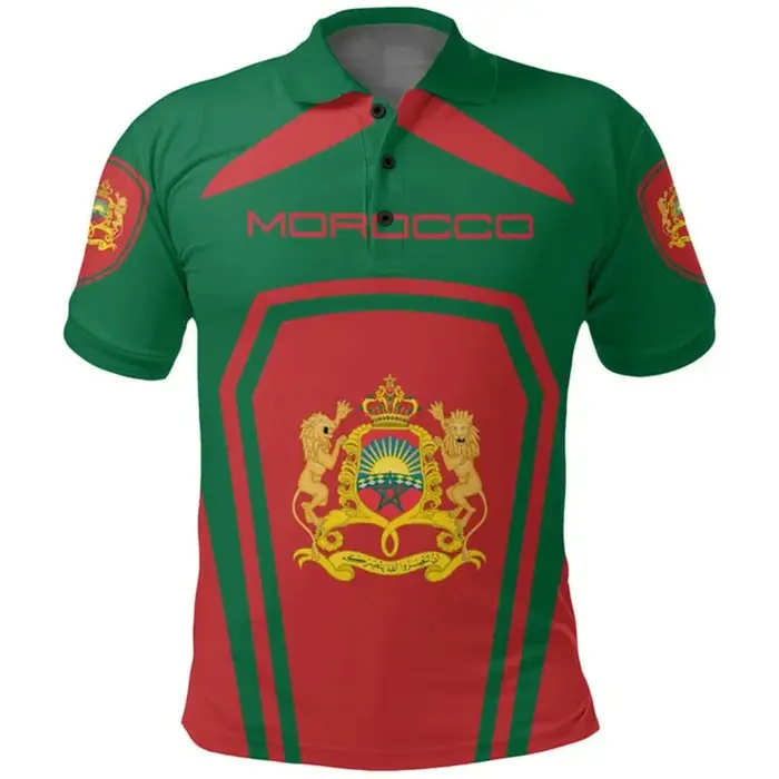 Polo à Manches Courtes avec Emblème National Marocain pour Homme et Femme