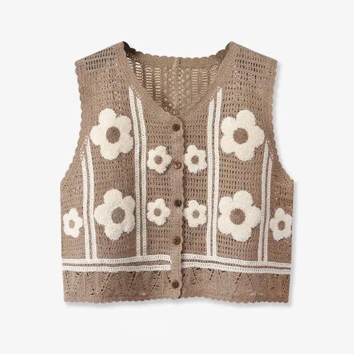 Débardeur en Crochet à fleurs pour femmes et adolescentes