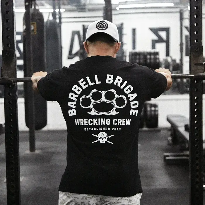 Barbell Brigade 2025 T-Shirt de gymnastique d'été pour hommes en coton à manches courtes musculation Fitness entraînement musculaire t-shirts vêtements de sport à la mode