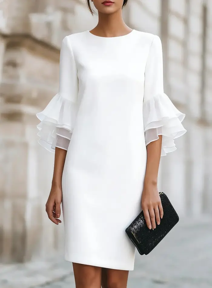Robe midi à volants à trois quarts de manche pour femmes
