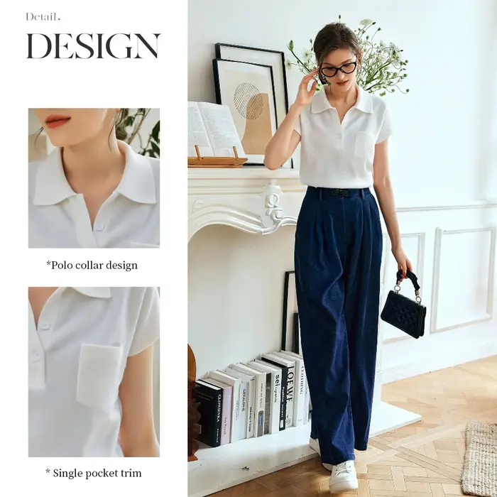 Pulls en maille blancs à col polo OLrain pour femmes