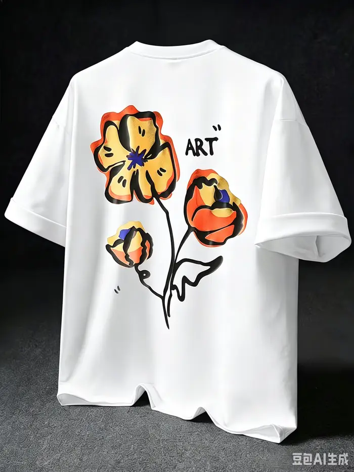 T-shirt imprimé avec des motifs floraux abstraits | Abricot