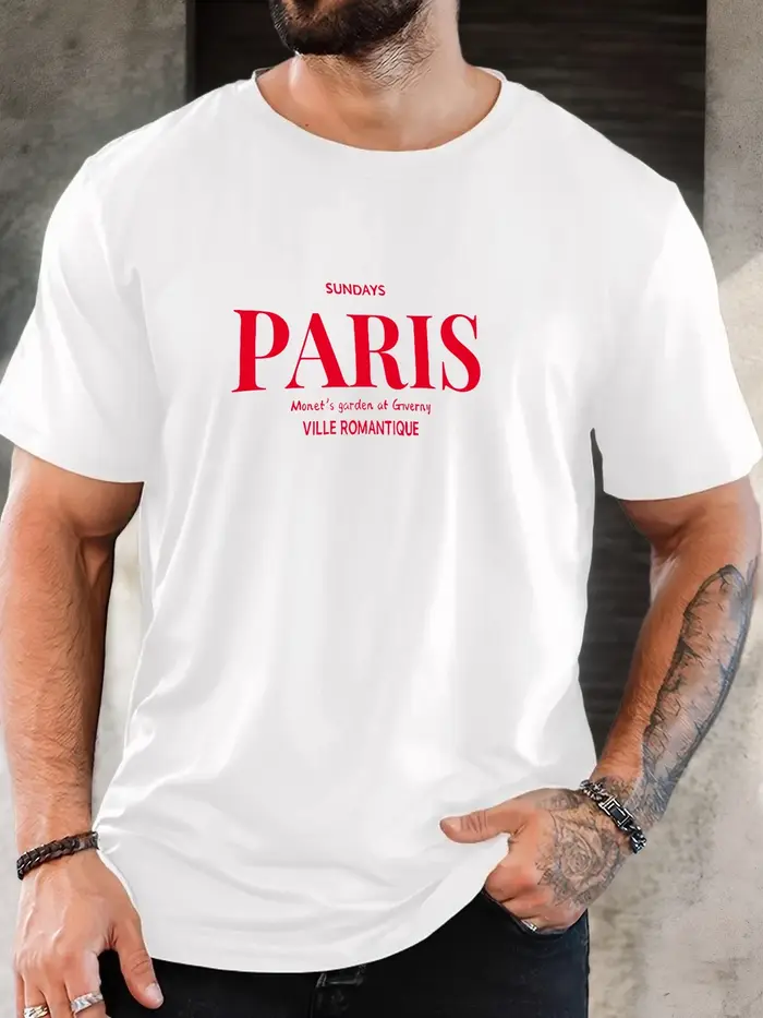 T-shirt imprimé 100 % coton pour hommes paris art pattern été décontracté surdimensionné col rond à manches courtes