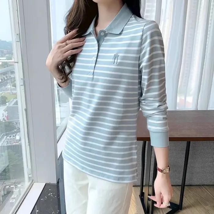 Polo rayé pour femmes, 100% coton