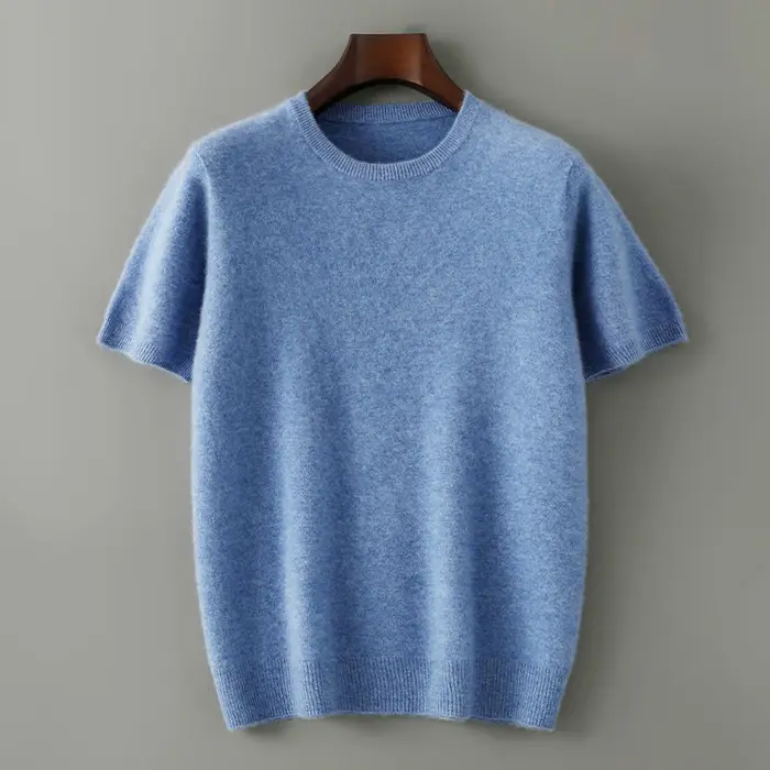Lancement du nouveau produit: pull tricoté à manches courtes et col rond pour hommes, 100% laine mér