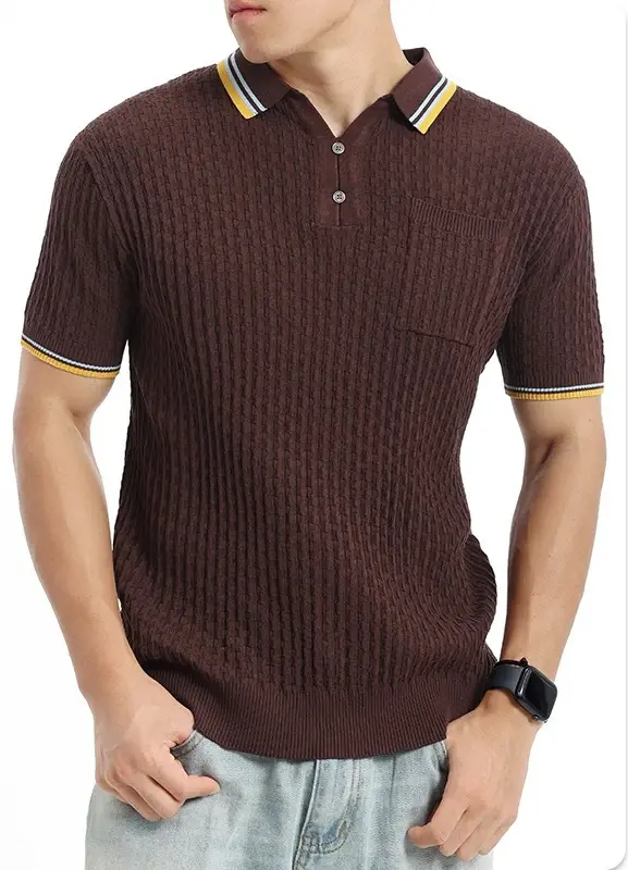 Polo en maille de soie glacée à revers pour homme
