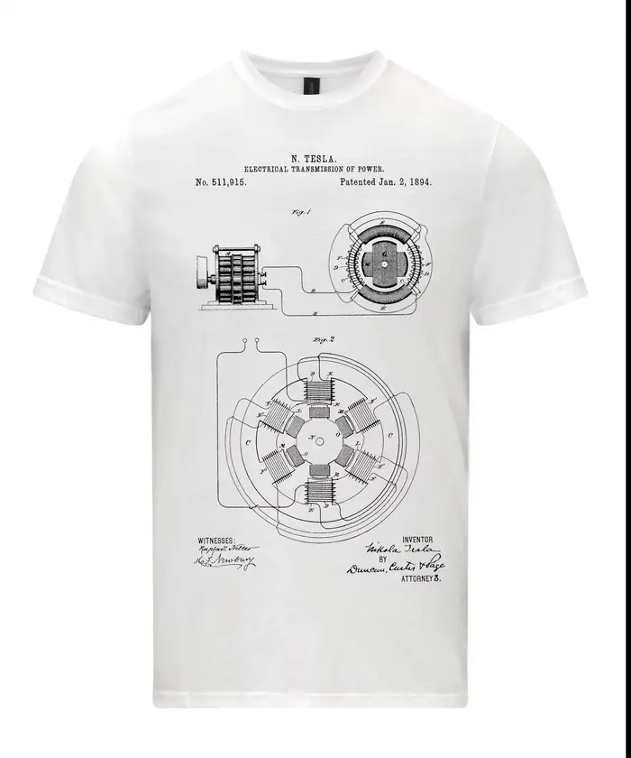 Nicola Tesla Transmission électrique brevet Art plan T-Shirt graphique t-shirts rétro Streetwear cou à manches courtes