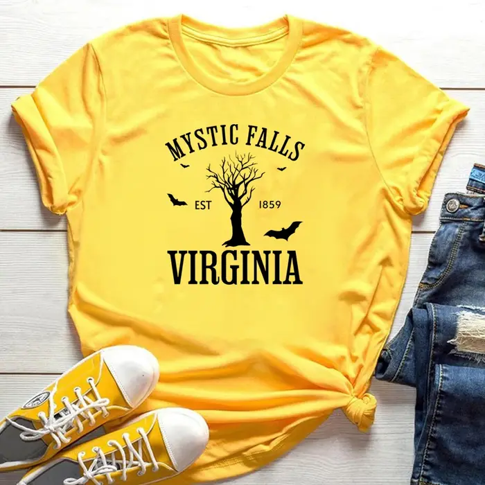 Mystic Falls Virginia T-shirt Vampire Diaries Chemise Rétro Émission de télévision TVD Inspiré Tee Damon Salvatore