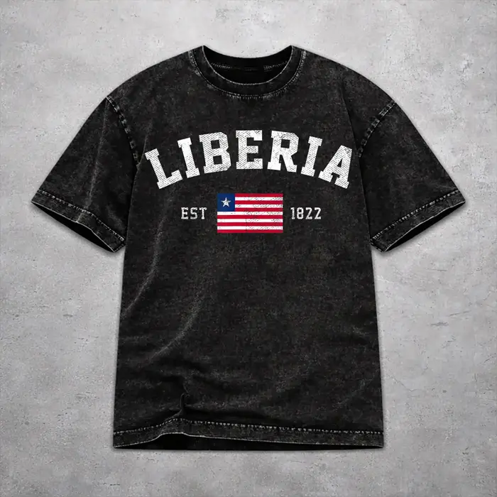T-shirt délavé pour la Journée de l'Indépendance de la Libéria, mode streetwear pour hommes et femme