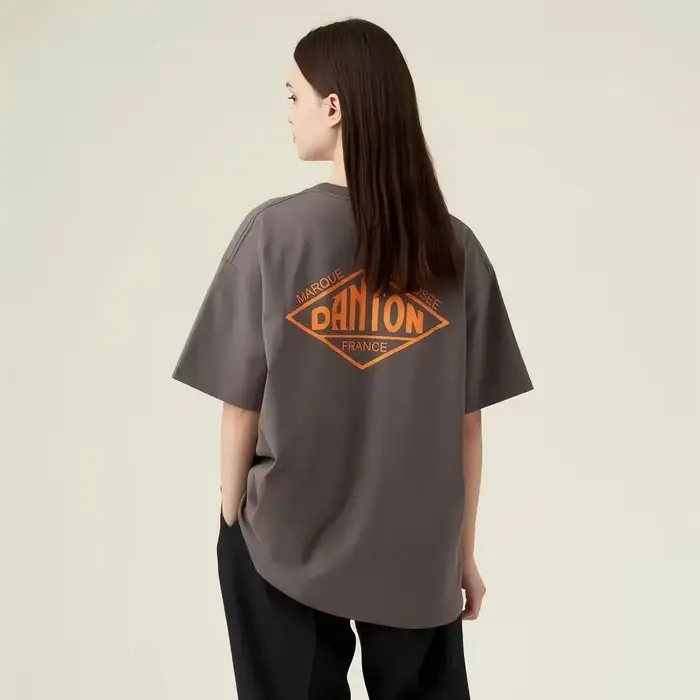 T-shirt gris à manches courtes coupe ample avec logo France imprimé et motif orange pour un style dé