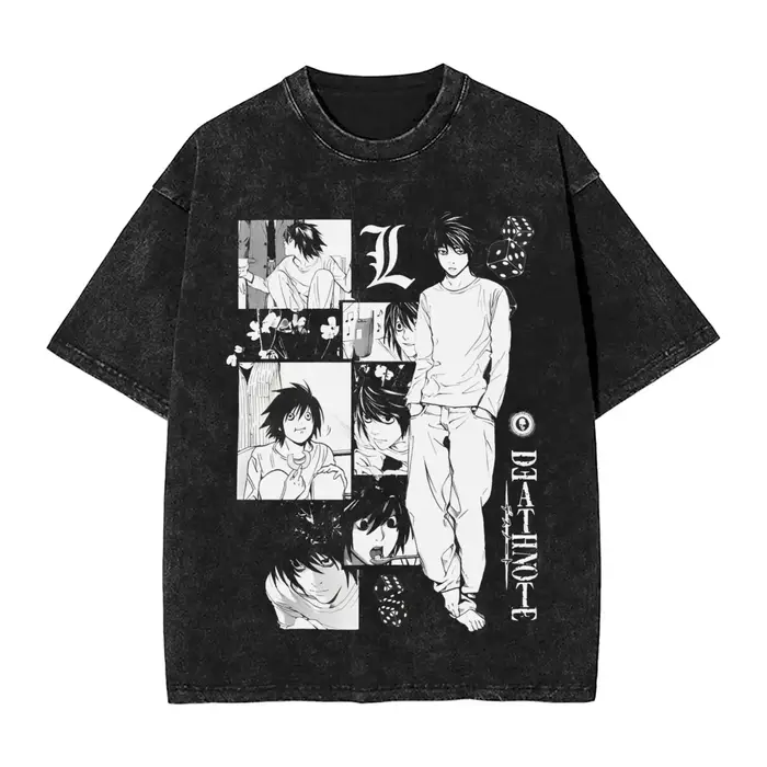 T-shirts Manga DEATH NOTE L Lawliet à imprimé graphique, T-shirts oversize délavés, T-shirt à manches courtes en coton doux, vêtements pour hommes et femmes