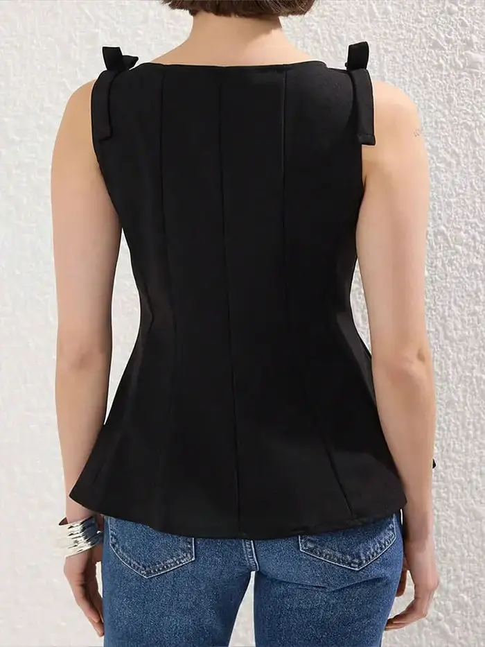 HH femmes élégant solide nœud recadrée hauts mince sans manches épaules nues Sexy dame débardeurs mode décontracté Y2K femme gilet