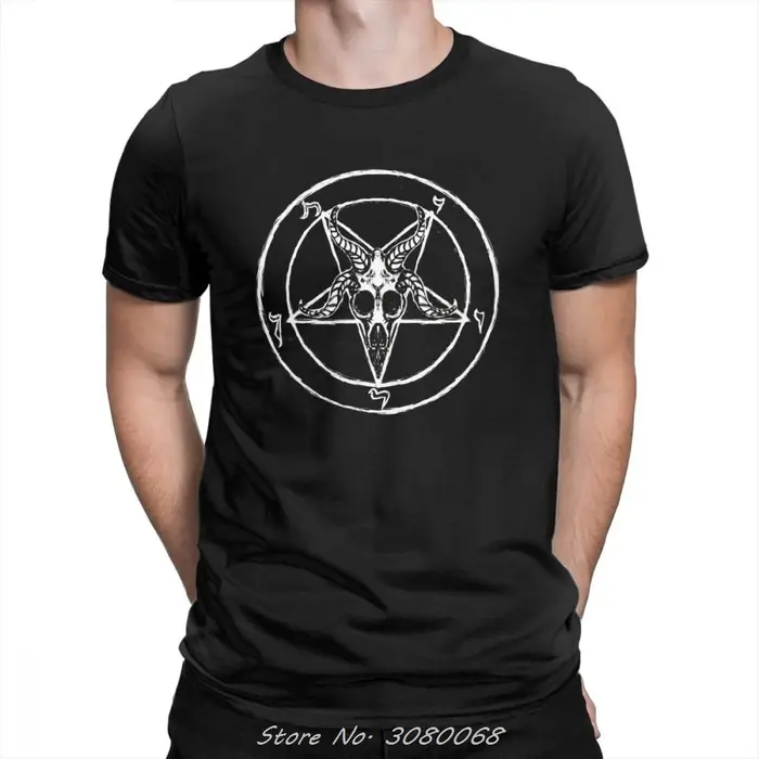 Baphomet-Économie pentagramme à col rond pour hommes, T-shirt à manches courtes, Chemise en coton d'