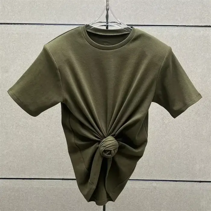 T-shirt femme 2025 été nouveau épaule rembourré coupe ajustée haut à manches courtes pur coton col rond pull y2k