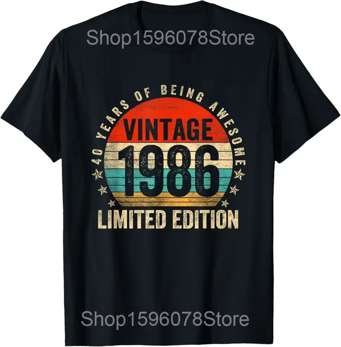 40 ans Vintage né en 1986 drôle 40th anniversaire cadeaux t-shirts hommes Streetwear t-shirt à manch