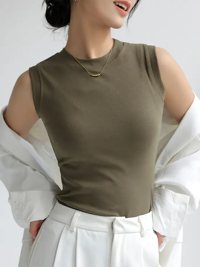 Camisole en coton à col rond pour femme