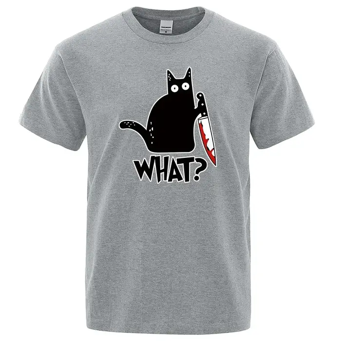 T-shirt imprimé dessin animé drôle de couteau et de chat pour hommes