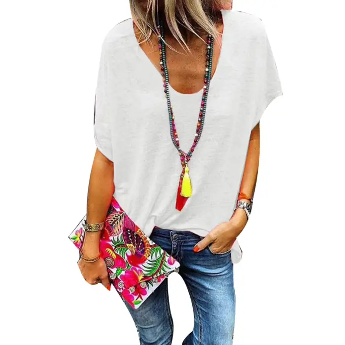 T-Shirt ample femmes surdimensionné couleur bonbon col en V dames sweat à manches courtes