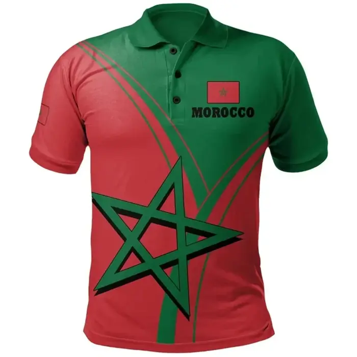 Polo à Manches Courtes avec Emblème National Marocain pour Homme et Femme, Vêtement Décontracté avec